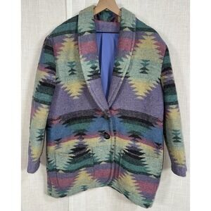 Vintage Men's Women's Western Blazer Coat Southwestern Pastel Aztec Wool